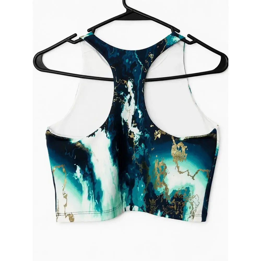 Old Navy Active PowerSoft Girls XL 14-16 Marble Sports Bra Tank Blue Gold